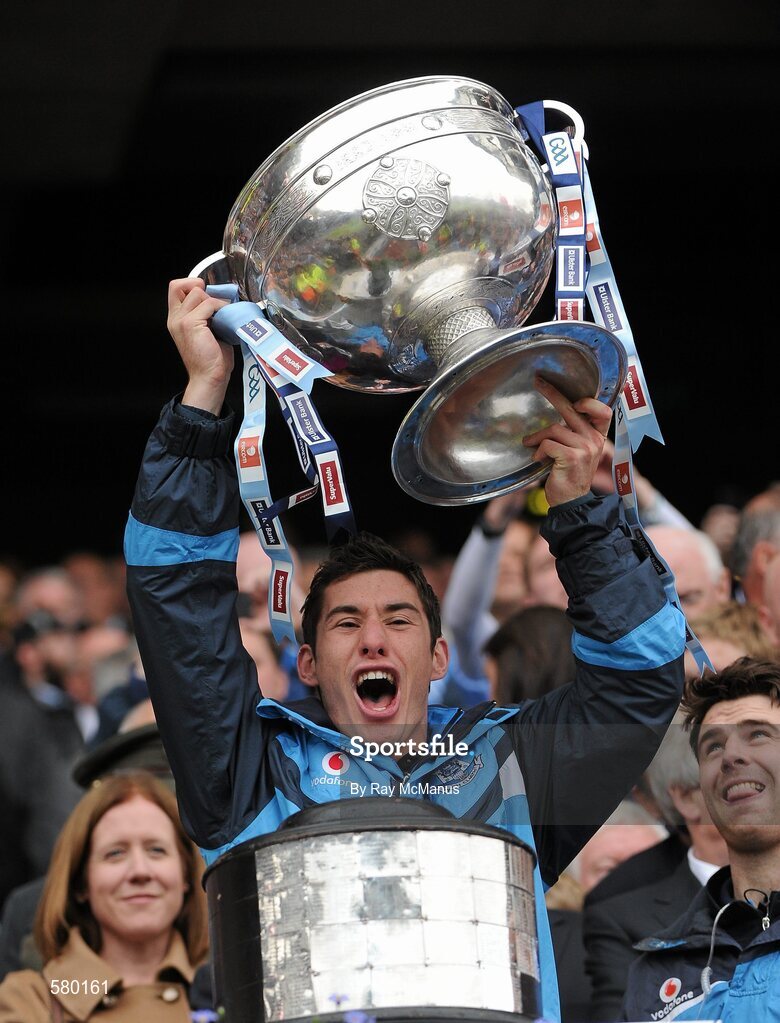 18 September 2011; Nicky Devereux, Dublin, lifts the Sam Maguire. GAA Football All-Ireland Senior Championship Final, Kerry v Dublin, Croke Park, Dublin. Picture credit: Ray McManus / SPORTSFILE