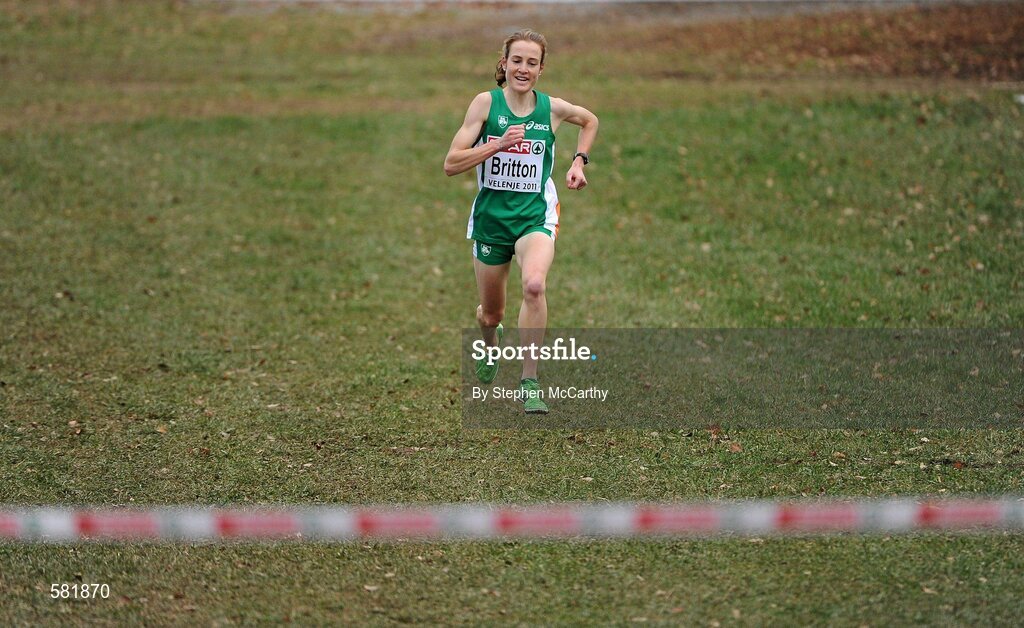 11 December 2011; Fionnuala Britton, Ireland, on her way to winning the Senior Women's event at the 18th SPAR European Cross Country Championships 2011. Velenje, Slovenia. Picture credit: Stephen McCarthy / SPORTSFILE