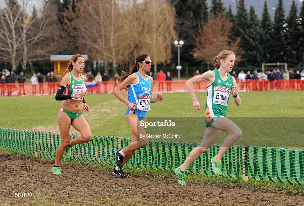 11 December 2011; Fionnuala Britton, Ireland, leads the field, including Nadia Ejjafini, Italy, and Dulce Felix, Portugal, left, on her way to winning the Senior Women's event at the 18th SPAR European Cross Country Championships 2011. Velenje, Slovenia. Picture credit: Stephen McCarthy / SPORTSFILE