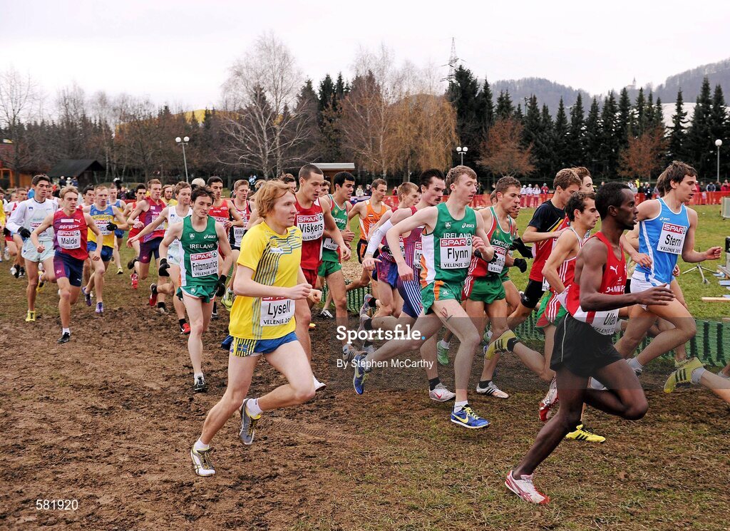 11 December 2011; Irish athletes David Flynn and David Fitzmaurice, left, of centre, in action during the Men's U23 event at the 18th SPAR European Cross Country Championships 2011. Velenje, Slovenia. Picture credit: Stephen McCarthy / SPORTSFILE