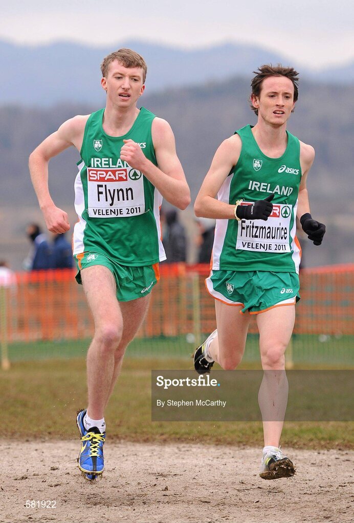 11 December 2011; David Flynn, left, and David Fitzmaurice, Ireland, in action during the Men's U23 event at the 18th SPAR European Cross Country Championships 2011. Velenje, Slovenia. Picture credit: Stephen McCarthy / SPORTSFILE