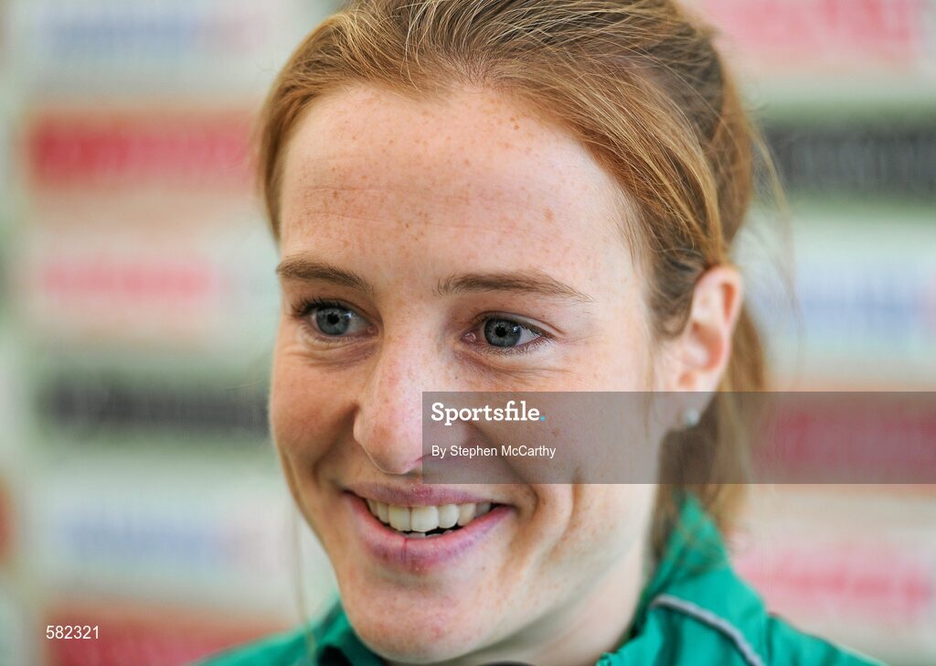 11 December 2011; Fionnuala Britton, Ireland, speaking after her Senior Women's event victory at the 18th SPAR European Cross Country Championships 2011. Velenje, Slovenia. Picture credit: Stephen McCarthy / SPORTSFILE
