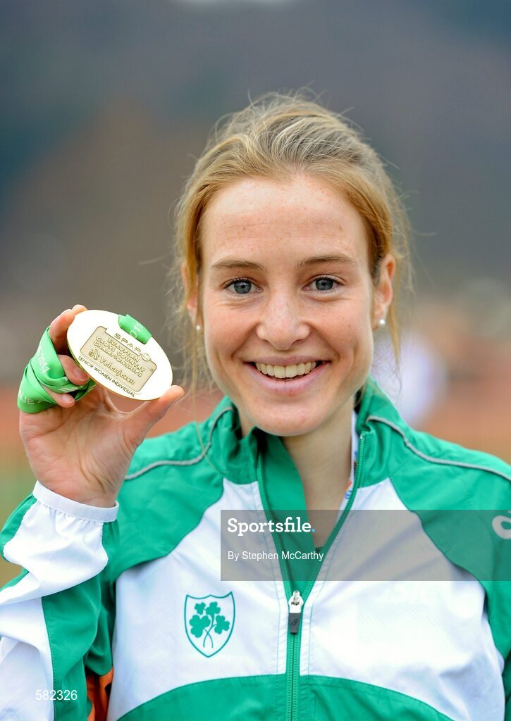 11 December 2011; Fionnuala Britton, Ireland, with her Senior Women's gold medal at the 18th SPAR European Cross Country Championships 2011. Velenje, Slovenia. Picture credit: Stephen McCarthy / SPORTSFILE