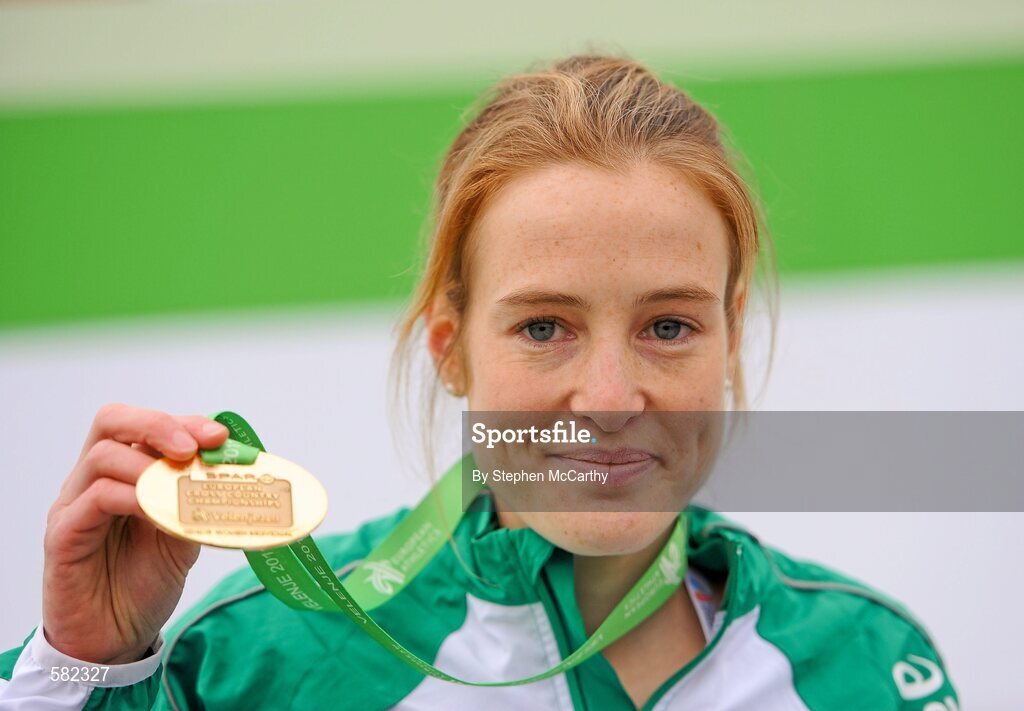 11 December 2011; Fionnuala Britton, Ireland, with her Senior Women's gold medal at the 18th SPAR European Cross Country Championships 2011. Velenje, Slovenia. Picture credit: Stephen McCarthy / SPORTSFILE