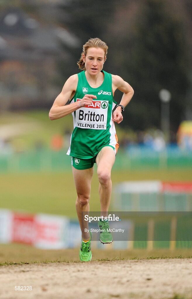 11 December 2011; Fionnuala Britton, Ireland, on her way to victory in the Senior Women's event at the 18th SPAR European Cross Country Championships 2011. Velenje, Slovenia. Picture credit: Stephen McCarthy / SPORTSFILE
