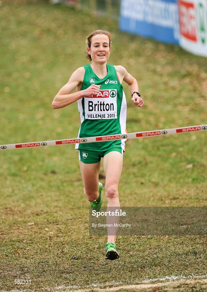11 December 2011; Fionnuala Britton, Ireland, on her way to victory in the Senior Women's event at the 18th SPAR European Cross Country Championships 2011. Velenje, Slovenia. Picture credit: Stephen McCarthy / SPORTSFILE