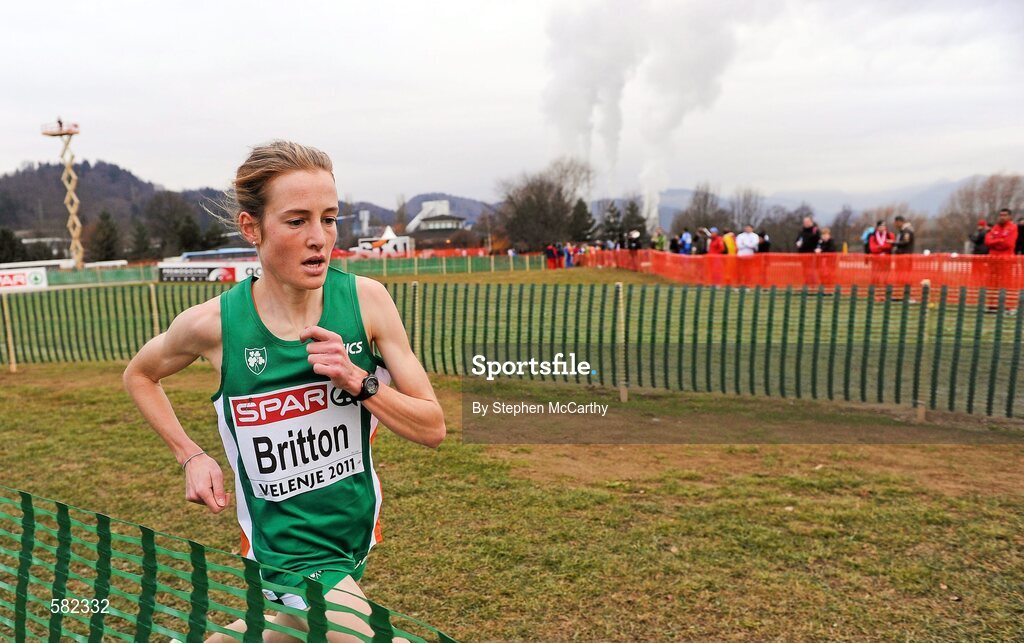 11 December 2011; Fionnuala Britton, Ireland, on her way to victory in the Senior Women's event at the 18th SPAR European Cross Country Championships 2011. Velenje, Slovenia. Picture credit: Stephen McCarthy / SPORTSFILE