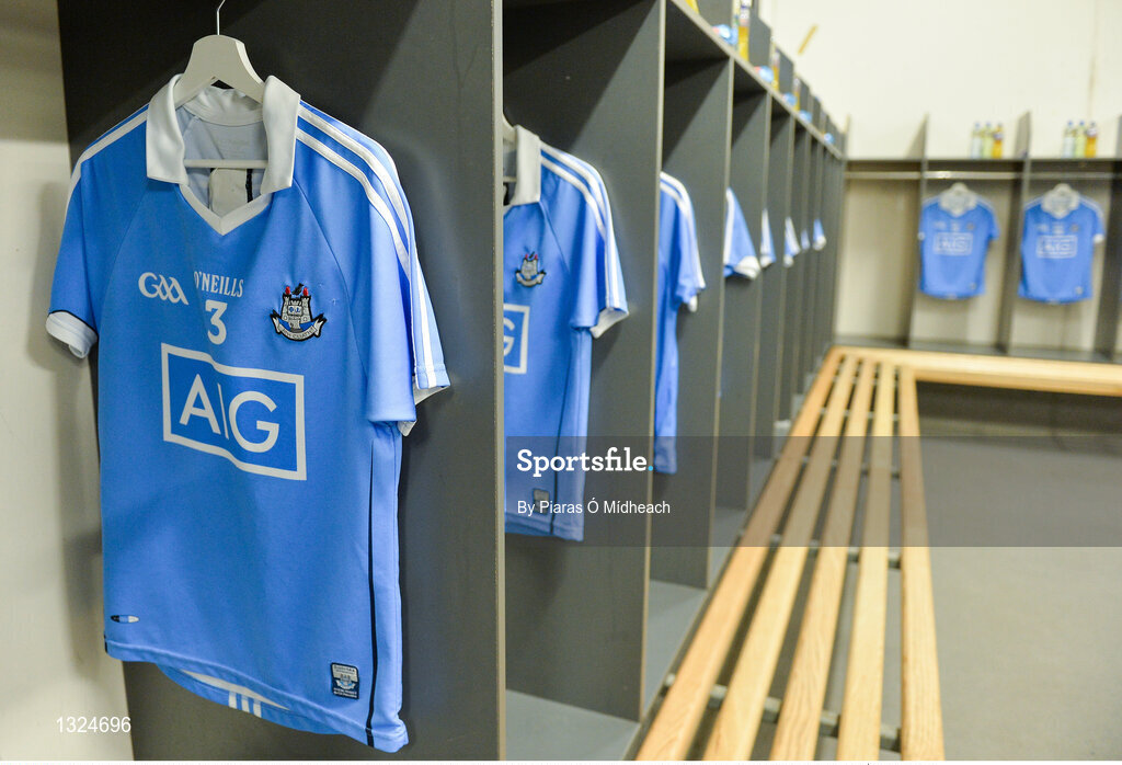 28 May 2017; A general view of Eoghan O'Donnell of Dublin's jersey in the dressing room before the Leinster GAA Hurling Senior Championship Quarter-Final match between Galway and Dublin at O'Connor Park, in Tullamore, Co. Offaly.  Photo by Piaras Ó Mídheach/Sportsfile