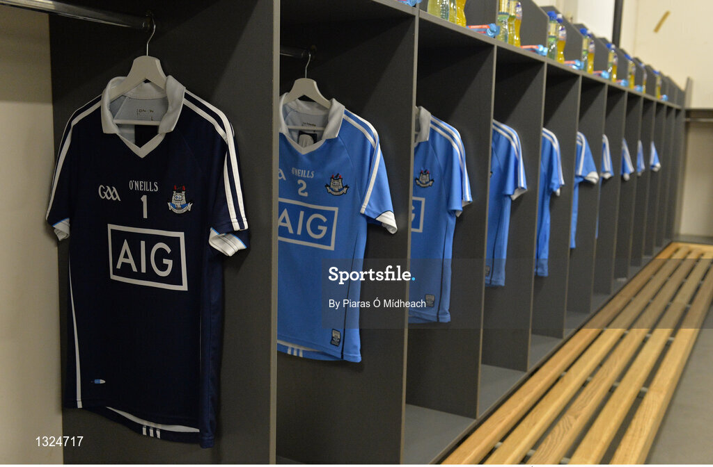 28 May 2017; A general view of Conor Dooley of Dublin's jersey in the dressing room before the Leinster GAA Hurling Senior Championship Quarter-Final match between Galway and Dublin at O'Connor Park, in Tullamore, Co. Offaly.  Photo by Piaras Ó Mídheach/Sportsfile