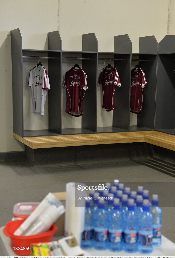 28 May 2017; A general view Galway jerseys in the dressing room before the Leinster GAA Hurling Senior Championship Quarter-Final match between Galway and Dublin at O'Connor Park, in Tullamore, Co. Offaly.  Photo by Piaras Ó Mídheach/Sportsfile