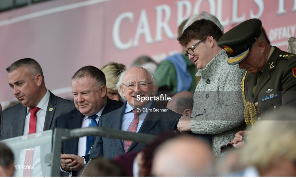 28 May 2017; Uachtarán na hÉireann Michael D Higgins ahead of the Leinster GAA Hurling Senior Championship Quarter-Final match between Galway and Dublin at O'Connor Park, in Tullamore, Co. Offaly. Photo by Daire Brennan/Sportsfile