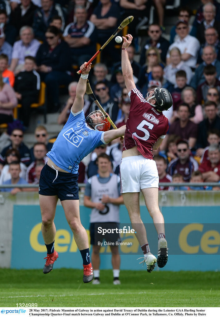 28 May 2017; Pádraic Mannion of Galway in action against David Treacy of Dublin during the Leinster GAA Hurling Senior Championship Quarter-Final match between Galway and Dublin at O'Connor Park, in Tullamore, Co. Offaly. Photo by Daire Brennan/Sportsfile