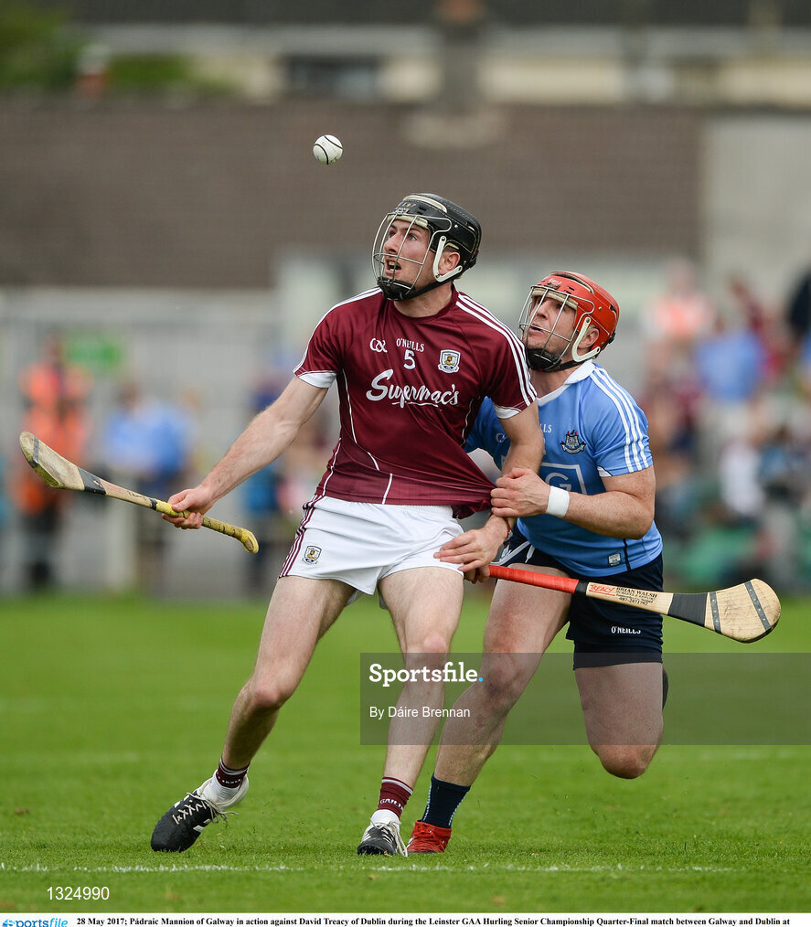 28 May 2017; Pádraic Mannion of Galway in action against David Treacy of Dublin during the Leinster GAA Hurling Senior Championship Quarter-Final match between Galway and Dublin at O'Connor Park, in Tullamore, Co. Offaly. Photo by Daire Brennan/Sportsfile