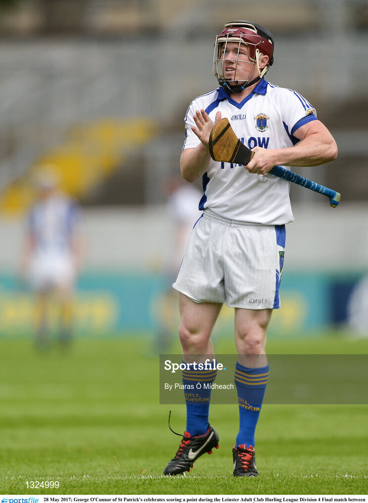 28 May 2017; George O'Connor of St Patrick's celebrates scoring a point during the Leinster Adult Club Hurling League Division 4 Final match between Ballyboden St Enda's and St Patrick's at O'Connor Park in Tullamore, Co Offaly. Photo by Piaras Ó Mídheach/Sportsfile