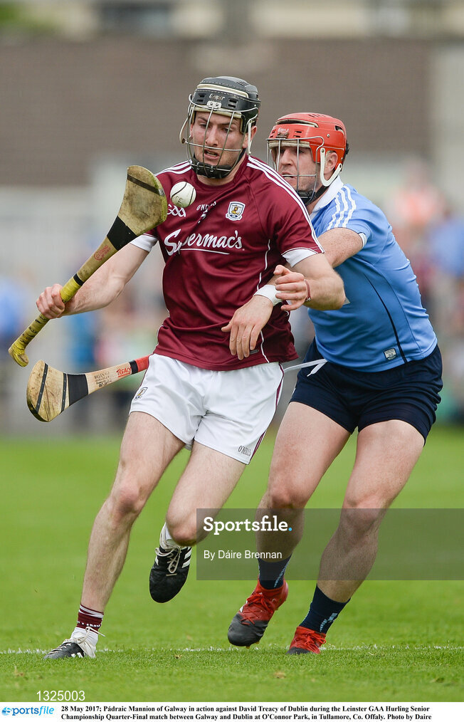 28 May 2017; Pádraic Mannion of Galway in action against David Treacy of Dublin during the Leinster GAA Hurling Senior Championship Quarter-Final match between Galway and Dublin at O'Connor Park, in Tullamore, Co. Offaly. Photo by Daire Brennan/Sportsfile