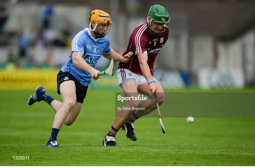 28 May 2017; David Burke of Galway in action against Ben Quinn of Dublin during the Leinster GAA Hurling Senior Championship Quarter-Final match between Galway and Dublin at O'Connor Park, in Tullamore, Co. Offaly. Photo by Daire Brennan/Sportsfile