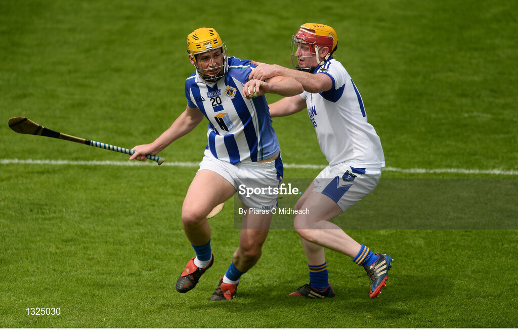 28 May 2017; Adam Jermyn of Ballyboden St Enda's in action against Jim O'Brien of St Patrick's during the Leinster Adult Club Hurling League Division 4 Final match between Ballyboden St Enda's and St Patrick's at O'Connor Park in Tullamore, Co Offaly. Photo by Piaras Ó Mídheach/Sportsfile