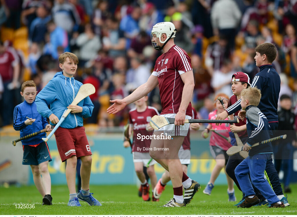 28 May 2017; Young supporters make their way towards Joe Canning of Galway after the Leinster GAA Hurling Senior Championship Quarter-Final match between Galway and Dublin at O'Connor Park, in Tullamore, Co. Offaly. Photo by Daire Brennan/Sportsfile