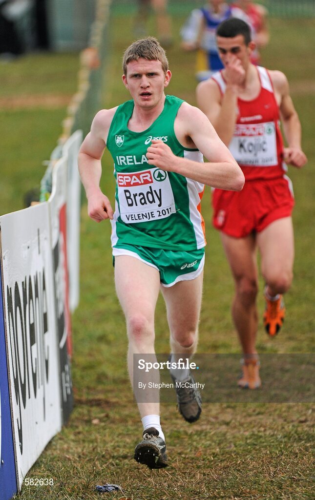 11 December 2011; Liam Brady, Ireland, in action during the Junior Men's event at the 18th SPAR European Cross Country Championships 2011. Velenje, Slovenia. Picture credit: Stephen McCarthy / SPORTSFILE