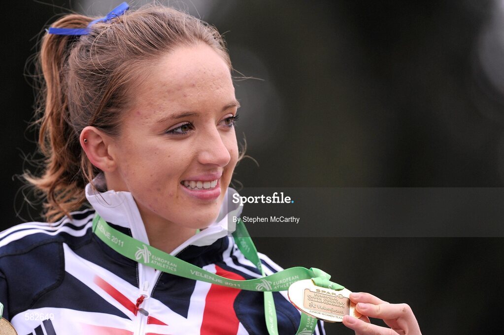11 December 2011; Emelia Gorecka, Great Britain, after winning the Junior Women's event at the 18th SPAR European Cross Country Championships 2011. Velenje, Slovenia. Picture credit: Stephen McCarthy / SPORTSFILE