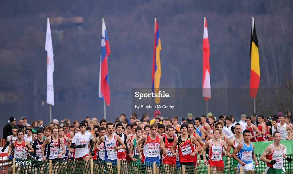 11 December 2011; Athletes in action during the Junior Men's event at the 18th SPAR European Cross Country Championships 2011. Velenje, Slovenia. Picture credit: Stephen McCarthy / SPORTSFILE