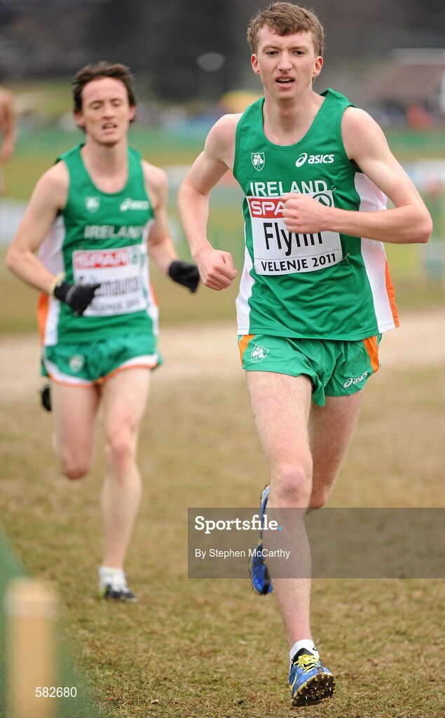 11 December 2011; David Flynn, right, and David Fitzmaurice, Ireland, in action during the U23 Men's event at the 18th SPAR European Cross Country Championships 2011. Velenje, Slovenia. Picture credit: Stephen McCarthy / SPORTSFILE