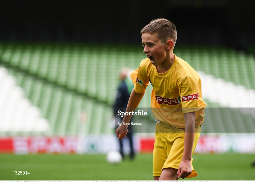 31 May 2017; Kevin McCormack of Dooish NS, Co Donegal, celebrates after scoring a penalty during the SPAR FAI Primary School 5s National Finals at Aviva Stadium, in Lansdowne Rd, Dublin 4. Photo by Sam Barnes/Sportsfile