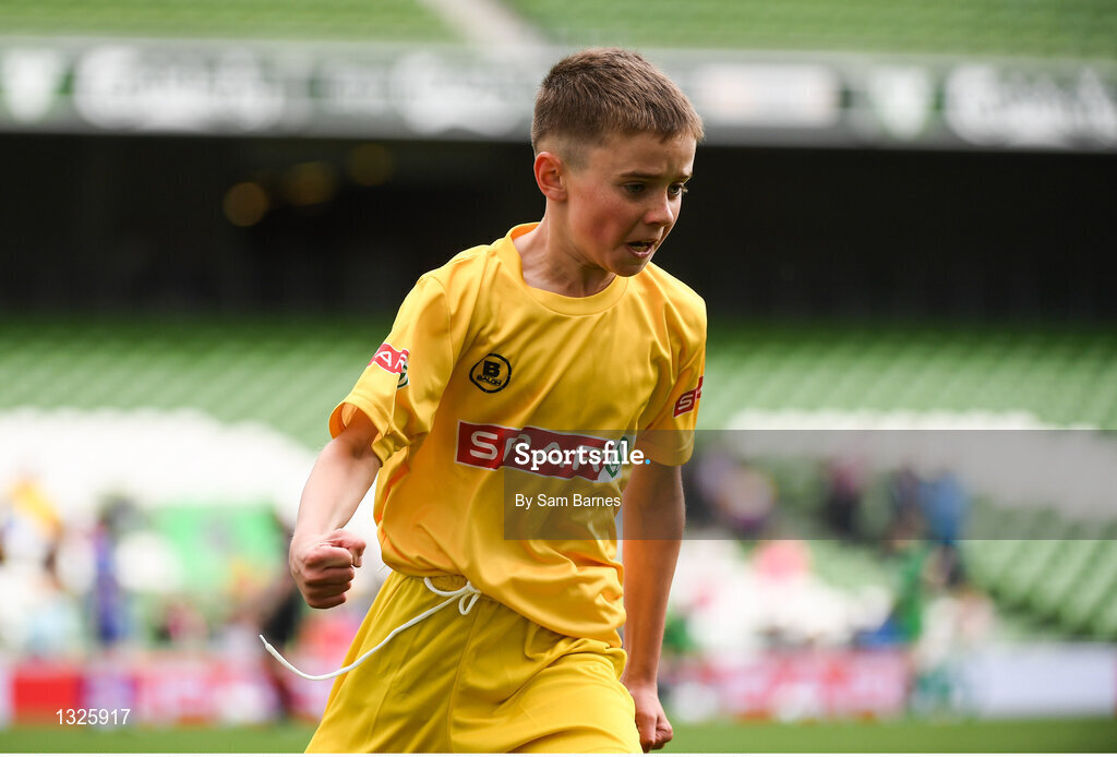31 May 2017; Kevin McCormack of Dooish NS, Co Donegal, celebrates after scoring a penalty during the SPAR FAI Primary School 5s National Finals at Aviva Stadium, in Lansdowne Rd, Dublin 4. Photo by Sam Barnes/Sportsfile