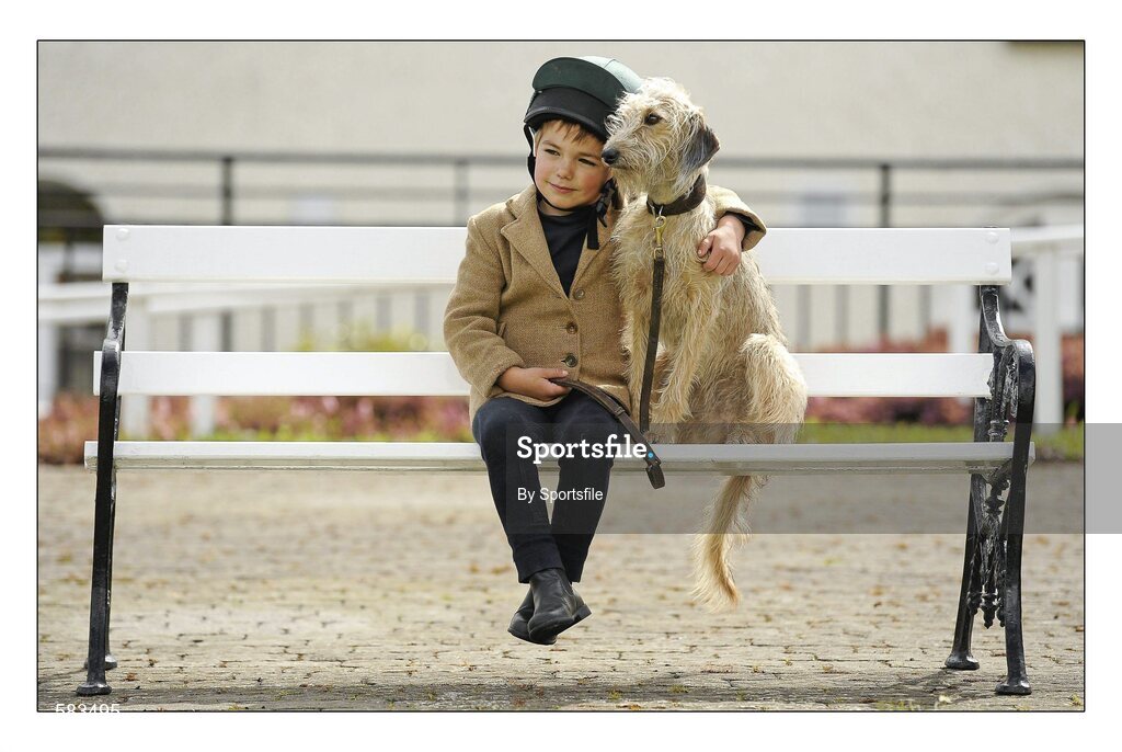 9 May 2011; Pictured at the launch of Tattersalls Ireland International Horse Trials & Country Fair 2011, in association with Horse Sport Ireland, is 5 year old Tighe Wardell, from Dunlavin, Co. Wicklow, with his dog Pippin. Launch of Tattersalls Ireland International Horse Trials & Country Fair 2011, Tattersalls Ireland, Ratoath, Co. Meath. Photo by Sportsfile