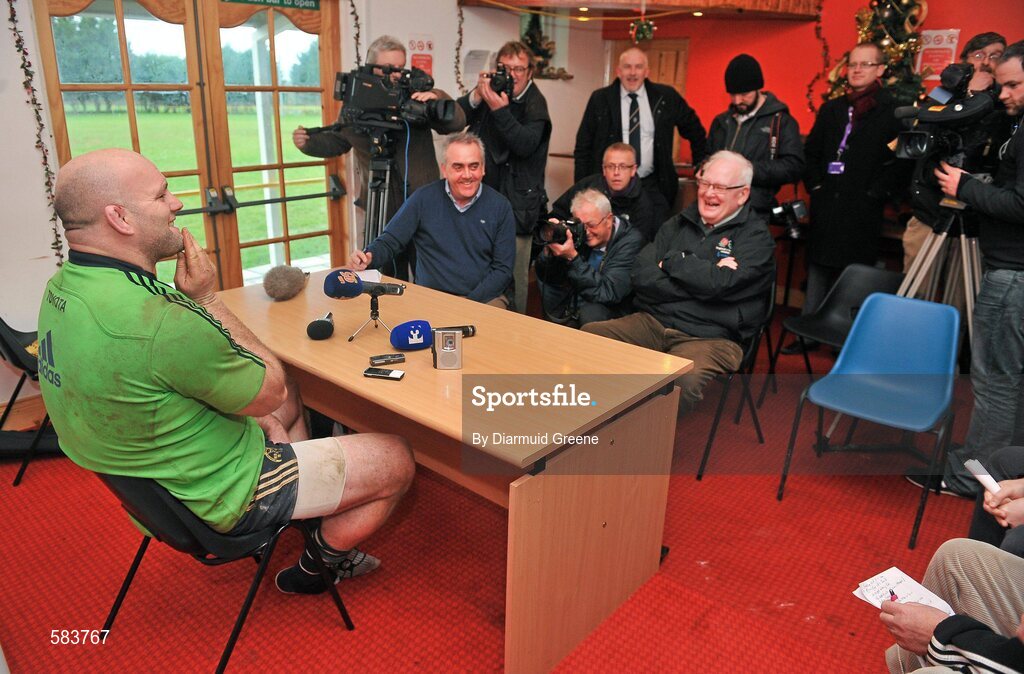22 December 2011; Munster's John Hayes during a press conference ahead of their Celtic League game against Connacht on Monday. Munster Rugby Press Conference, Kilballyowen Park, Bruff, Co. Limerick. Picture credit: Diarmuid Greene / SPORTSFILE