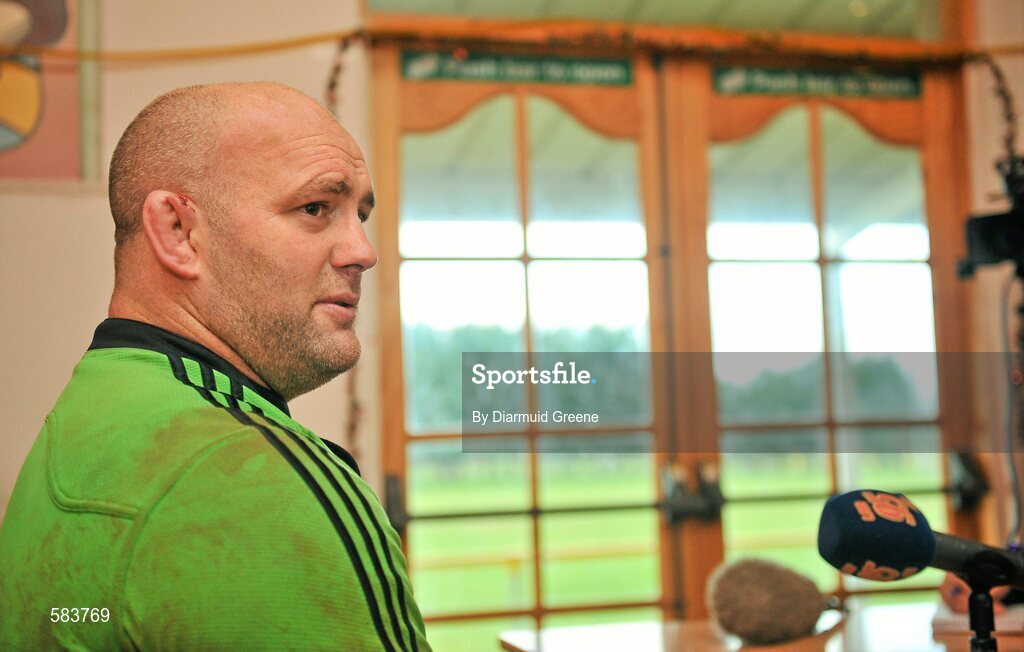 22 December 2011; Munster's John Hayes speaking during a press conference ahead of their Celtic League game against Connacht on Monday. Munster Rugby Press Conference, Kilballyowen Park, Bruff, Co. Limerick. Picture credit: Diarmuid Greene / SPORTSFILE