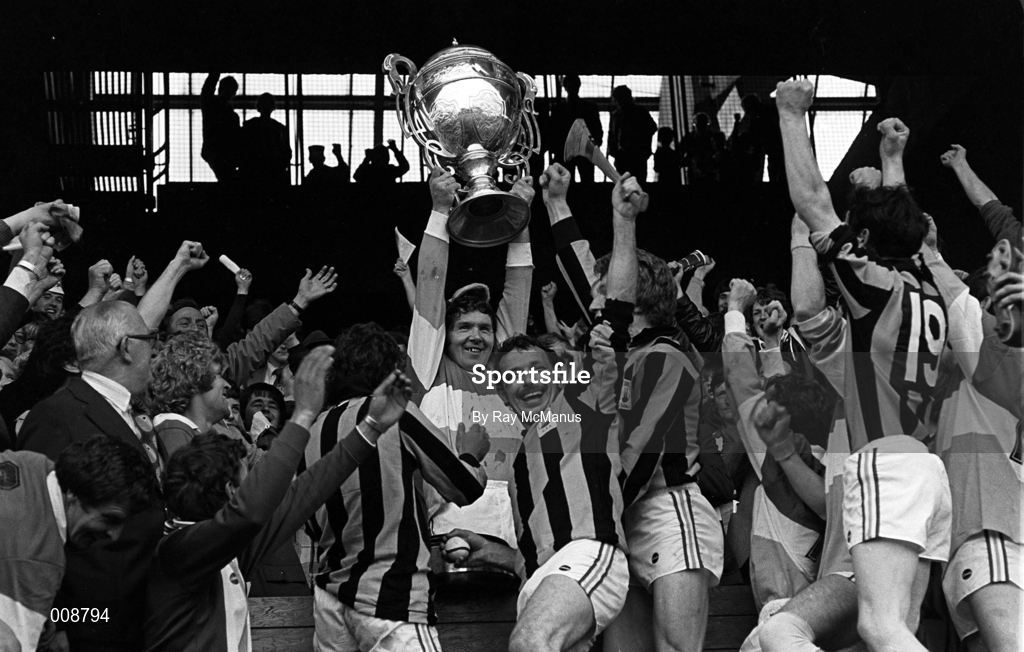 13 July 1980; Offaly captain Padraig Horan lifts the Bob O'Keeffe cup after the Leinster Senior Hurling Championship Final match between Kilkenny and Offaly at Croke Park, Dublin. Photo by Ray McManus/Sportsfile