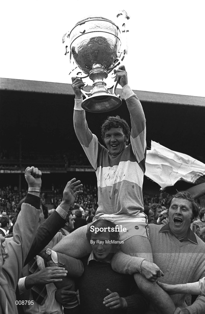 13 July 1980; Offaly captain Padraig Horan is held aloft by supporters as he lifts the cup after the Leinster Senior Hurling Championship Final match between Kilkenny and Offaly at Croke Park, Dublin. Photo by Ray McManus/Sportsfile