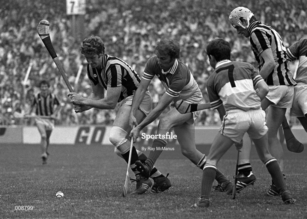 10 July 1983; Christy Heffernan of Kilkenny competes for possession with Eugene Coughlan of Offaly as Ger Coughlan, 7, looks on during the Leinster Senior Hurling Championship Final match between Kilkenny and Offaly at Croke Park in Dublin. Photo by Ray McManus/Sportsfile