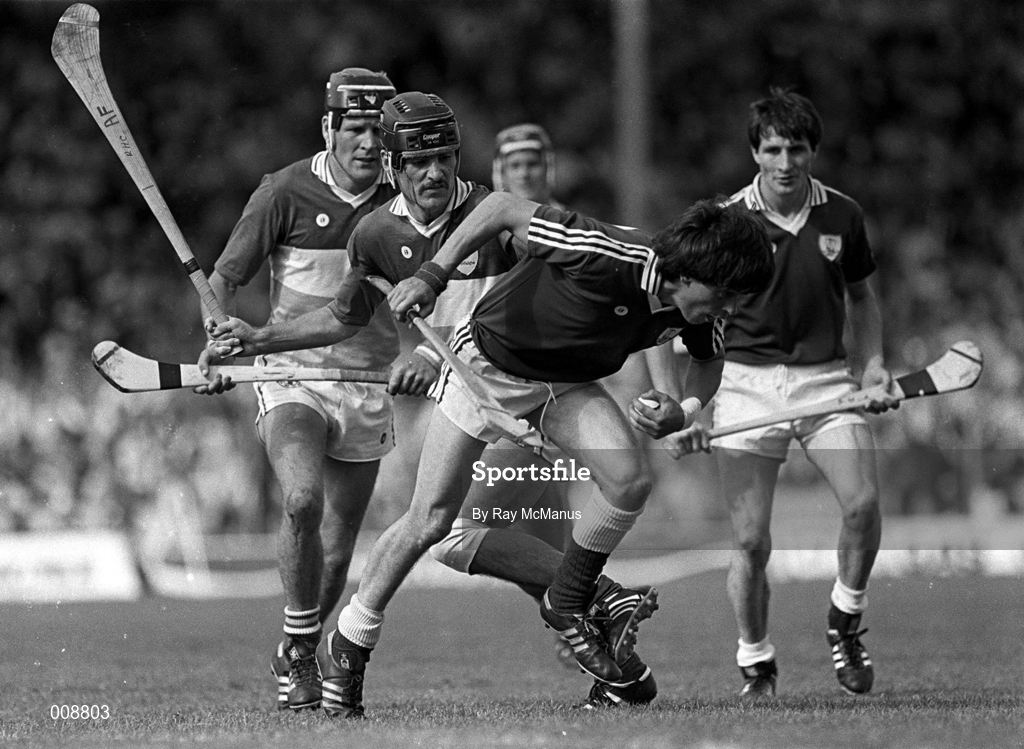 5 August 1984; John Ryan of Galway in action against Aidan Fogerty of Offaly during the All-Ireland Senior Hurling Championship Semi-Final match between Galway and Offaly at Semple Stadium in Thurles, Tipperary. Photo by Ray McManus/Sportsfile