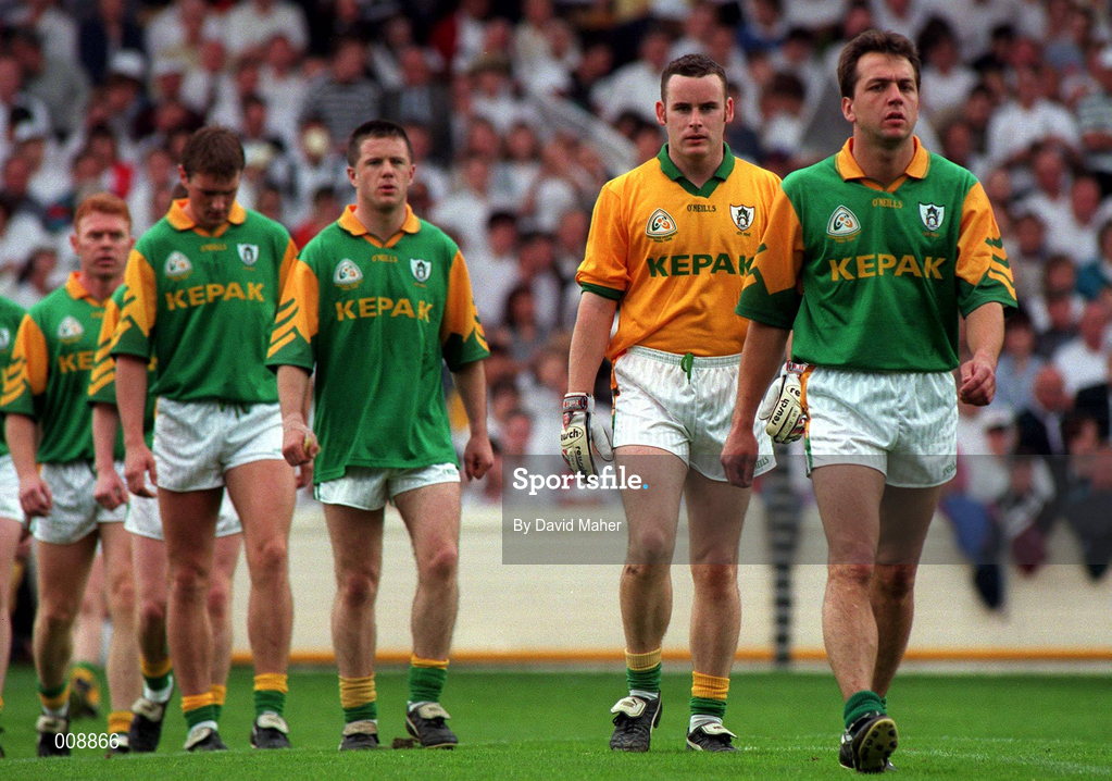 2 August 1998; Meath captain Brendan Reilly leads his team-mates in the pre-match parade before the Bank of Ireland Leinster Senior Football Championship Final match between Kildare and Meath at Croke Park in Dublin. Photo by David Maher/Sportsfile