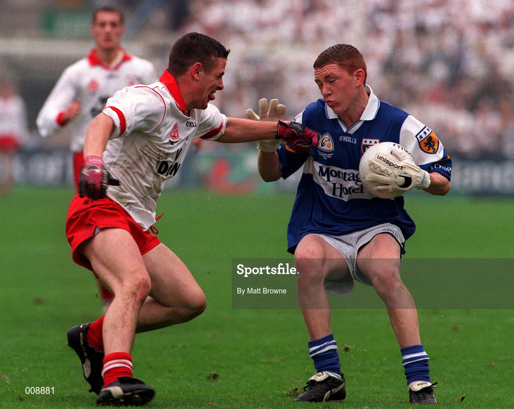 27 September 1998; Brian McCormack Laois in action against Michael McGee of Tyrone during the All-Ireland Minor Football Championship Final between Laois and Tyrone at Croke Park in Dublin. Photo by Matt Browne/Sportsfile