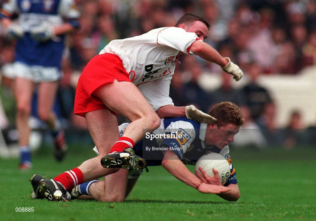 27 September 1998; Brian McDonald of Laois in action against Michael McGee of Tyrone during the All-Ireland Minor Football Championship Final between Laois and Tyrone at Croke Park in Dublin. Photo by Brendan Moran/Sportsfile