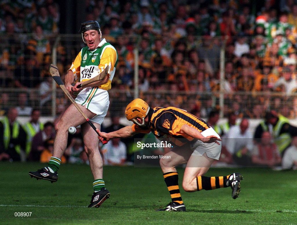 13 September 1998; Brian Whelahan of Offaly is tackled by Liam Keoghan of Kilkenny during the Guinness All-Ireland Senior Hurling Championship Final match between Kilkenny and Offaly at Croke Park in Dublin. Photo by Brendan Moran/Sportsfile