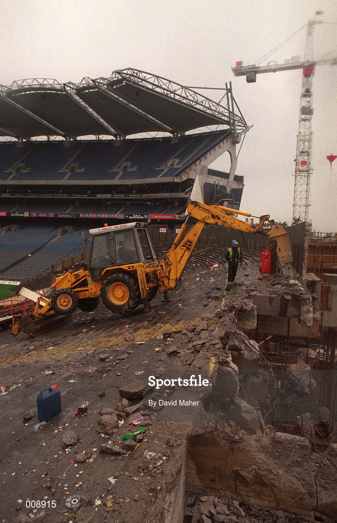 30 September 1998; Construction workers begin to demolish the canal end at Croke park prior to the start of Phase 2 of the redevoplement of Croke Park. Photo by David Maher/Sportsfile