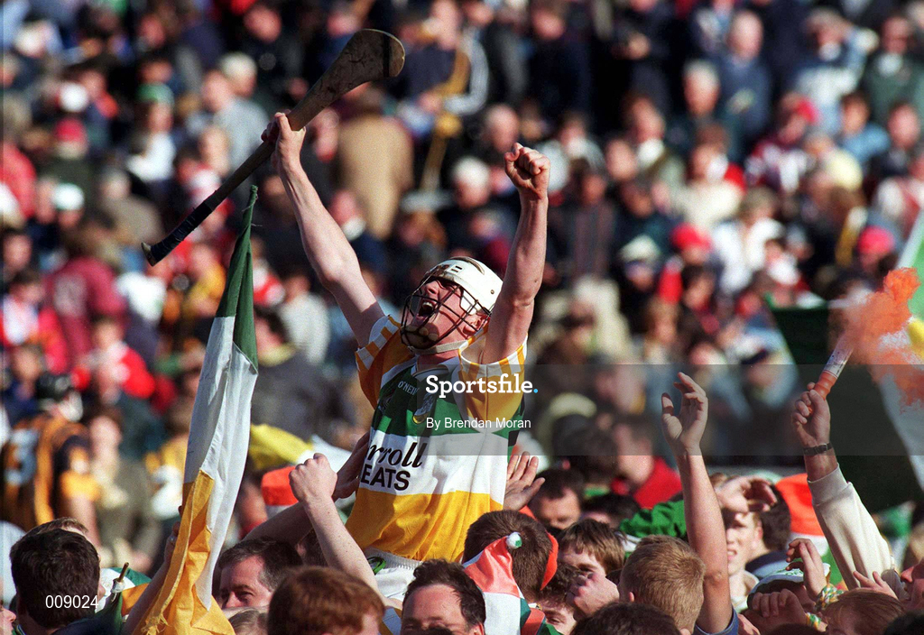 13 September 1998; Darren Hanniffy of Offaly celebrates after the Guinness All-Ireland Senior Hurling Championship Final match between Kilkenny and Offaly at Croke Park in Dublin. Photo by Brendan Moran/Sportsfile