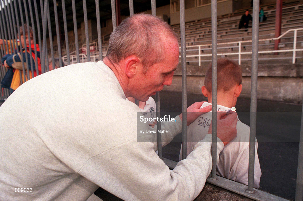 15 September 1998; Davy Dalton Kildare signs autographs at a Kildare senior football squad training session at St Conleth's Park in Newbridge, Kildare. Photo by David Maher/Sportsfile