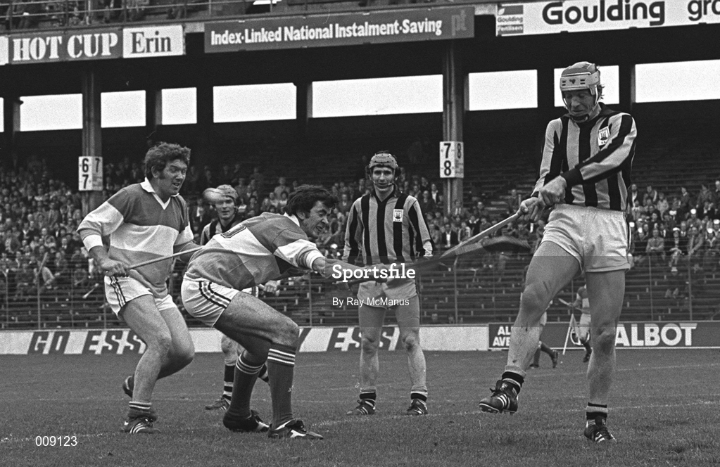 13 July 1980; Frank Cummins of Kilkenny clears under pressure from Pat Kirwan of Offaly during the Leinster Senior Hurling Championship Final match between Kilkenny and Offaly at Croke Park, Dublin. Photo by Ray McManus/Sportsfile