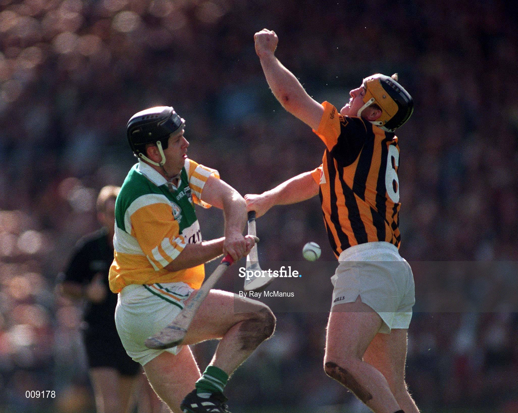 13 September 1998; Joe Errity of Offaly in action against Canice Brennan of Kilkenny during the Guinness All-Ireland Senior Hurling Championship Final match between Kilkenny and Offaly at Croke Park in Dublin. Photo by Ray McManus/Sportsfile
