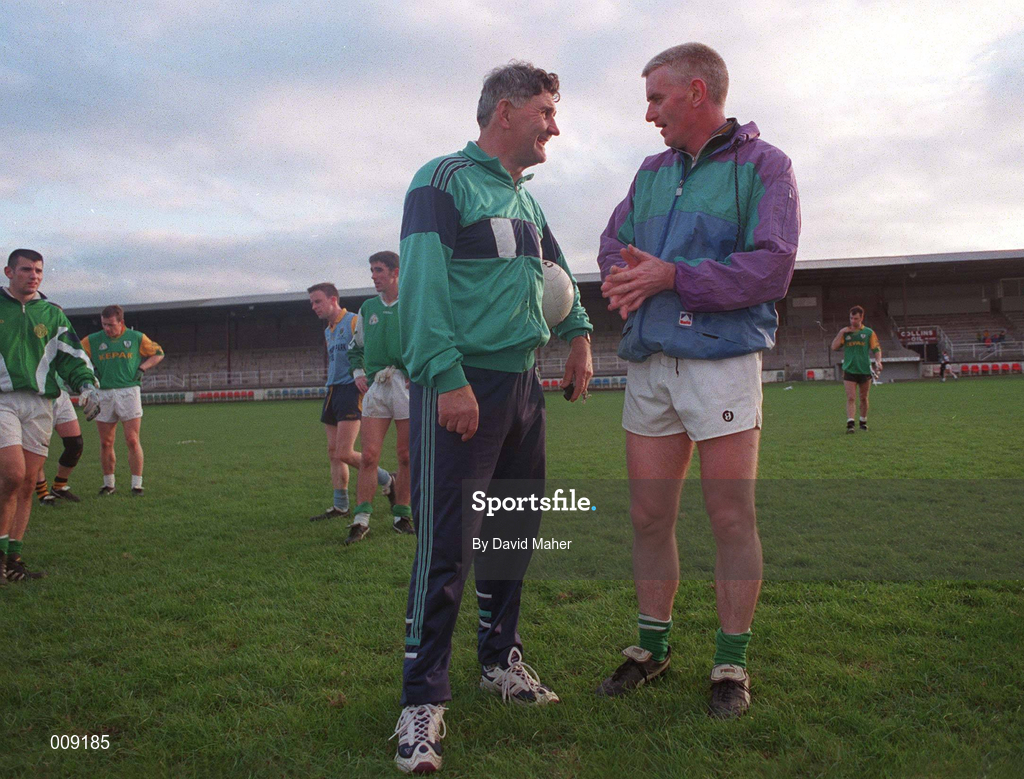 15 September 1998; Kildare manager Mick O'Dwyer with team selector John Crofton, right, at a Kildare senior football squad training session at St Conleth's Park in Newbridge, Kildare. Photo by David Maher/Sportsfile