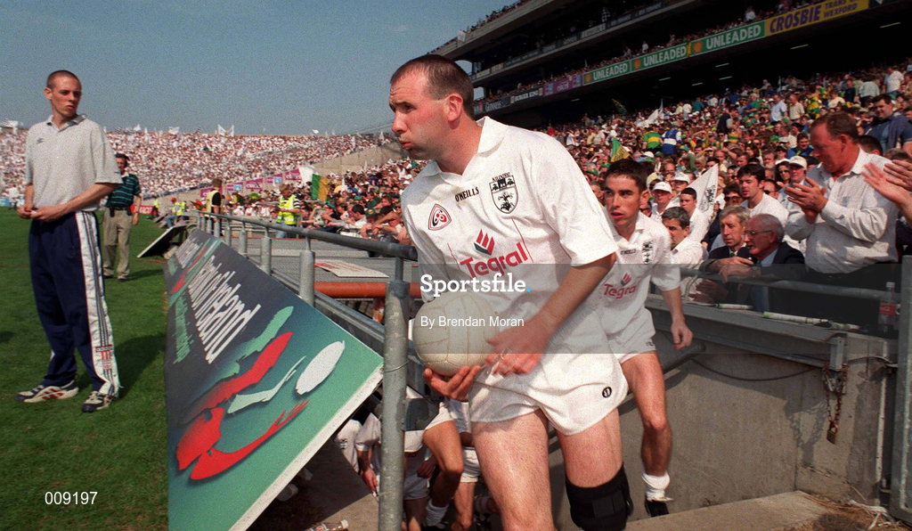30 August 1998; Kildare captain Glenn Ryan leads his side out onto the pitch before the Bank of Ireland All-Ireland Senior Football Championship Semi-Final match between Kerry and Kildare at Croke Park in Dublin. Photo by Brendan Moran/Sportsfile