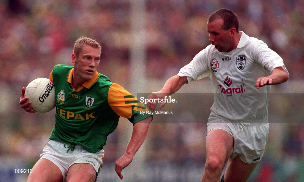 2 August 1998; Graham Geraghty of Meath in action against Glenn Ryan of Kildare during the Bank of Ireland Leinster Senior Football Championship Final match between Kildare and Meath at Croke Park in Dublin. Photo by Ray McManus/Sportsfile