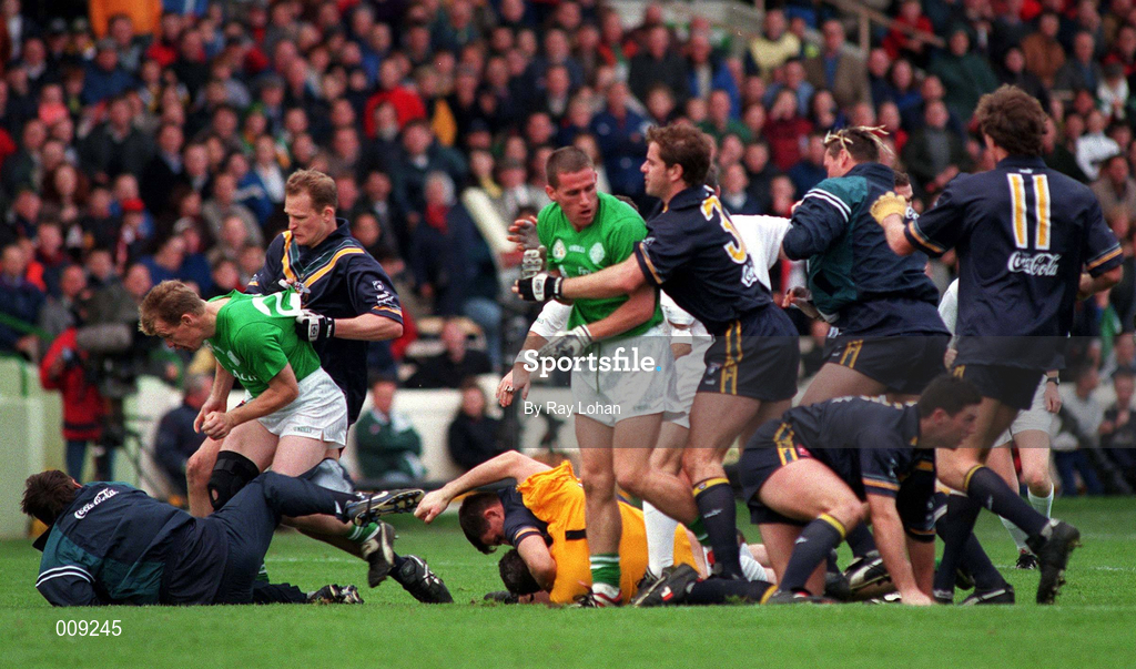 11 October 1998; Players from both sides in a tussle at the end of the third quarter during the International Rules Series First Test match between Ireland and Australia at Croke Park in Dublin. Photo by Ray Lohan/Sportsfile