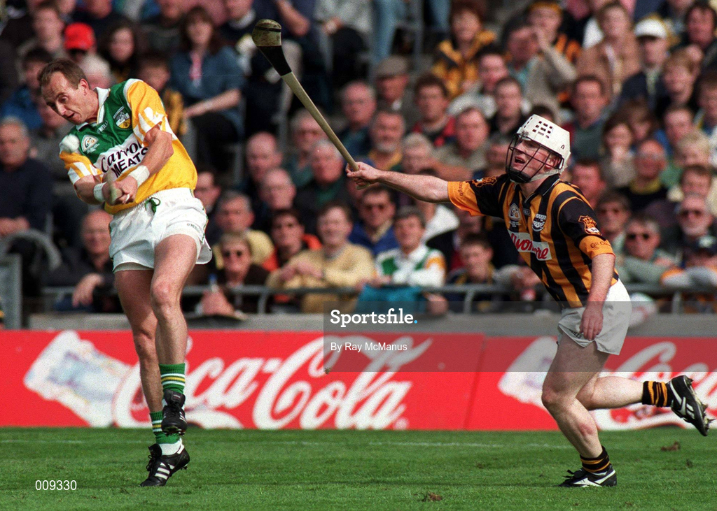 13 September 1998; Joe Dooley of Offaly is tackled by Tom Hickey of Kilkenny during the Guinness All-Ireland Senior Hurling Championship Final match between Kilkenny and Offaly at Croke Park in Dublin. Photo by Ray McManus/Sportsfile