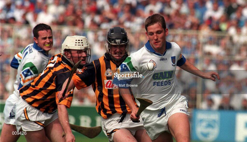16 August 1998; Ken McGrath of Waterford in action against Tom Hickey of Kilkenny during the Guinness All-Ireland Senior Hurling Championship Semi-Final match between Kilkenny and Waterford at Croke Park in Dublin. Photo by Matt Browne/Sportsfile